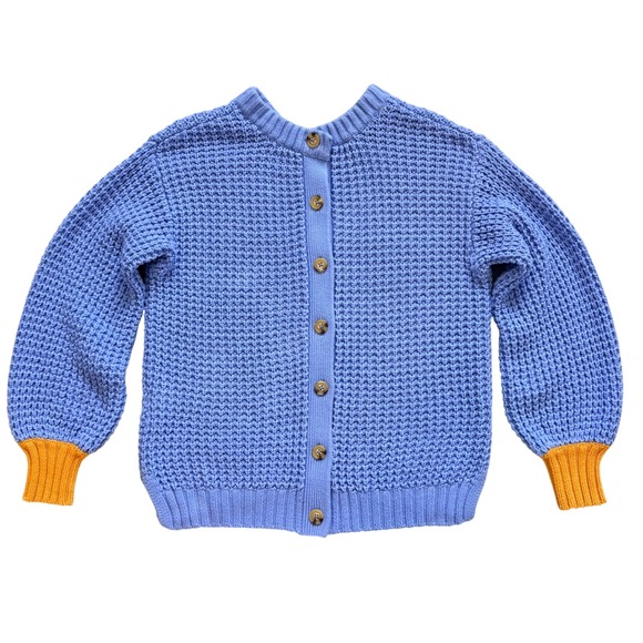 POPSUGAR Sweaters - POPSUGAR Waffle Knit Cardigan Sweater Blue Mustard Yellow Cuffs Womens Medium